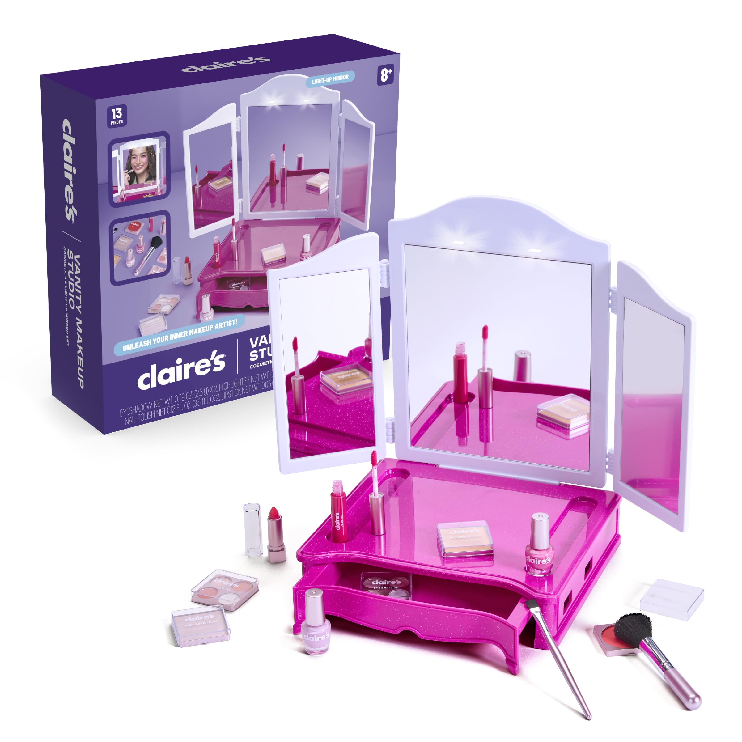 Amazon.com: Claire's Makeup Vanity with Light-Up Tri-Panel Mirror